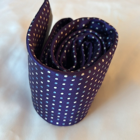 NORDSTROM 100% silk Men's Polka Dot Tie Purple blue silver neck tie made in USA - Picture 3 of 9